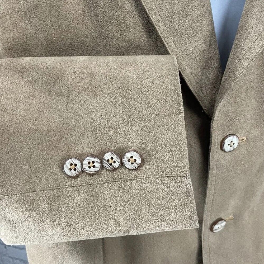 M K Loo Brown Suede Like Handmade Custom Tailor 2 Button Blazer Jacket Size 38